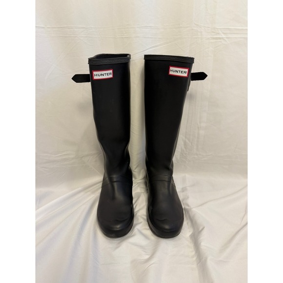 Hunter Women's Black Tall Adjustable Back Rain Boots Rubber Size US 7 EU 38 - Picture 2 of 7